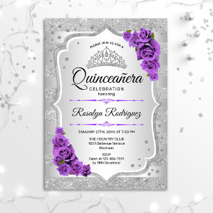 Invitation Quinceanera violet argenté