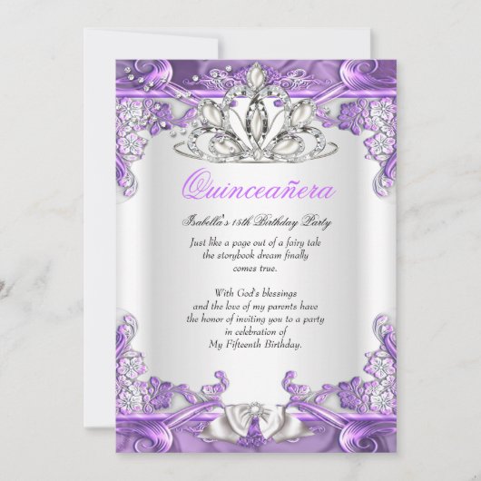 Invitation Quinceanera violet blanc 15e anniversaire fête (Devant)