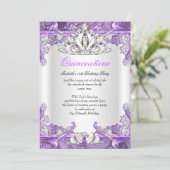 Invitation Quinceanera violet blanc 15e anniversaire fête (Debout devant)
