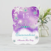 Invitation Quinceañera Violet Bleu Turquoise Perle Flocon de (Debout devant)