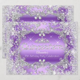Invitation Quinceanera Violet Couronne d'Argent Tiara Hiver M