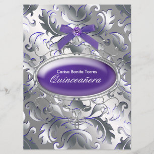 Invitation Quinceanera violet élégant et pourpre en argent