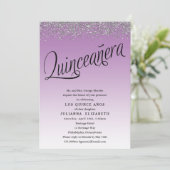Invitation Quinceanera violet et argent 15e anniversaire (Debout devant)