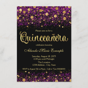Invitation Quinceañera Violet et Or