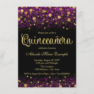 Invitation Quinceañera Violet et Or
