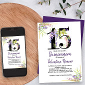 Invitation Quinceanera violet Floral Numéro 15 Anniversaire
