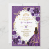 Invitation Quinceañera Violet Lilac Gold Floral Papillon (Devant)