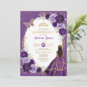 Invitation Quinceañera Violet Lilac Gold Floral Papillon (Debout devant)