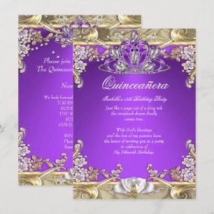 Invitation Quinceañera Violet Or Blanc Fête des 15 Ans