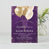 Invitation Quinceanera violet or parties scintillant ballons  (Debout devant)