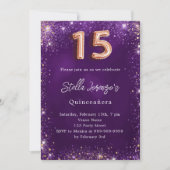 Invitation Quinceanera violet or rose scintille (Devant)