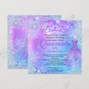 Invitation Quinceañera Violet Rose Bleu Pays des Merveilles d