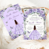 Invitation Quinceañera Violet Rose Floral Silver Princesse