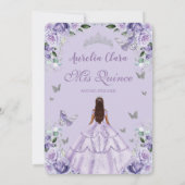 Invitation Quinceañera Violet Rose Floral Silver Princesse (Dos)