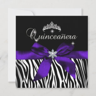 Invitation Quinceanera Violet Zèbre Noir Blanc Diamants