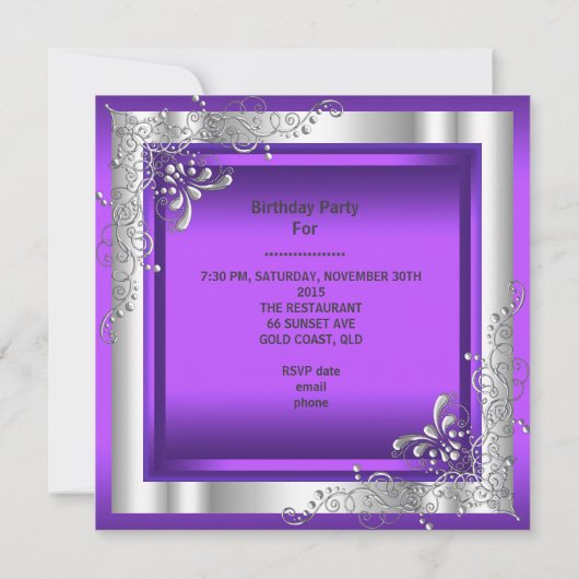 Invitation Quinceanera violette 15 Silver Tiara Tour Eiffel (Dos)
