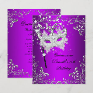 Invitation Quinceanera violette 15ème anniversaire Masquerade