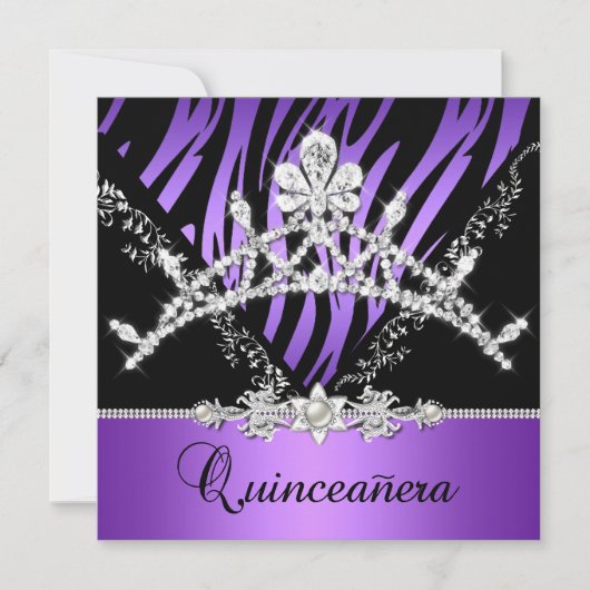 Invitation Quinceanera violette 15ème Zebra Tiara Diamond (Devant)