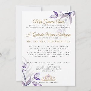 Invitation Quinceañera Violette  Mes Quince Ans Feuillage Vio