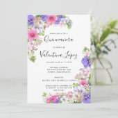 Invitation Quinceanera violette rose jolie tropicale (Debout devant)