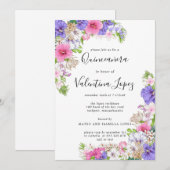 Invitation Quinceanera violette rose jolie tropicale (Devant / Derrière)