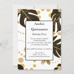 Invitation Quinceanera White Black Gold fête anniversaire