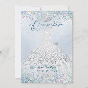 Invitation Quinceanera White Gold Dusty Blue Parties scintill