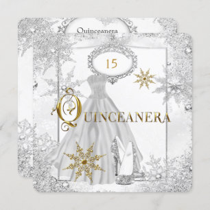 Invitation Quinceanera White Silver Snowflakes Tiara