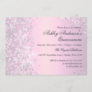 Invitation Quinceanera Winter Wonderland Pink Snowflakes
