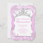 Invitation Quinceanera Winter Wonderland Silver Pink Heures 2 (Devant)