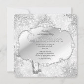 Invitation Quinceanera Winter Wonderland Silver Snowflake B (Devant)