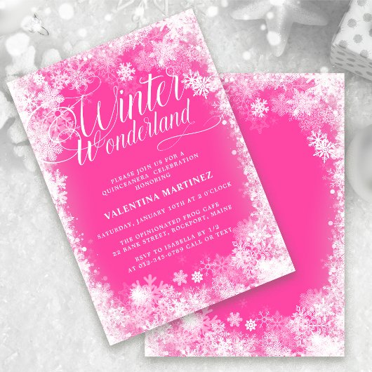 Invitation Quinceanera Winter Wonderland Snowflake rose