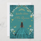 Invitation Quinceañera XV Turquoise Floral Princesse (Dos)