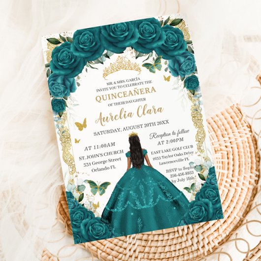Invitation Quinceañera XV Turquoise Floral Princesse