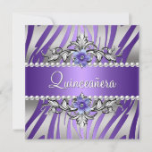 Invitation Quinceañera Zebra Purple Pearl Argent (Devant)
