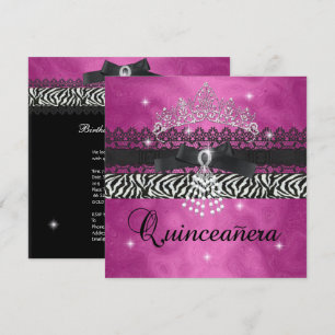 Invitation Quinceanera Zèbre Fête d'anniversaire 15 ans Rose