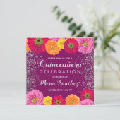 Invitation Quinceañera Zinnia Floral Parties scintillant Purp (Debout devant)