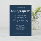 Invitation Quinceañero Elegant Navy Bold Typographie Annivers (Debout devant)