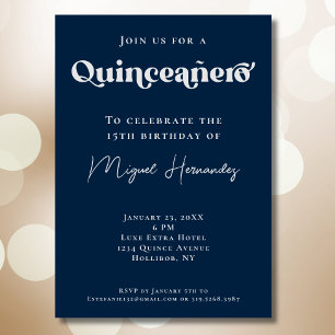 Invitation Quinceañero Elegant Navy Bold Typographie Annivers