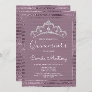 Invitation Quincénanera d'huile de lin mauve et argenté avec
