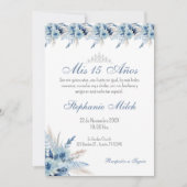 Invitation Quincenera en espagnol bleu floral (Devant)