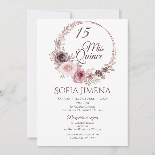 Invitation Quincenera en espagnol Boho (Devant)