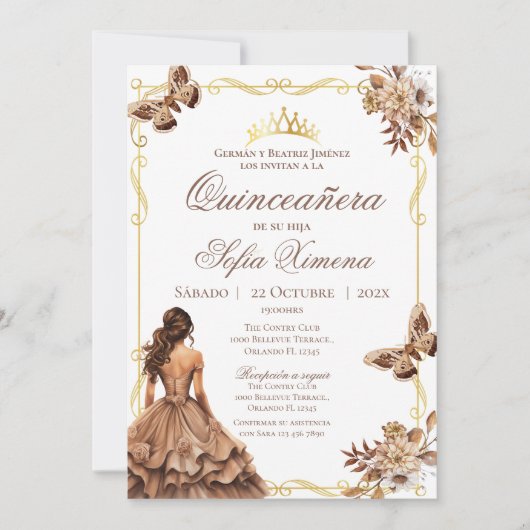 Invitation Quincenera en espagnol Boho (Devant)