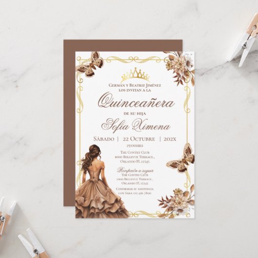 Invitation Quincenera en espagnol Boho (Devant/Arrière en situation)