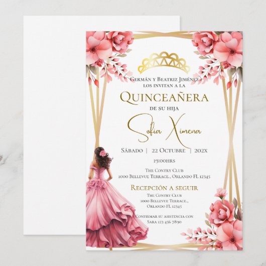 Invitation Quincenera en espagnol Boho (Devant / Derrière)