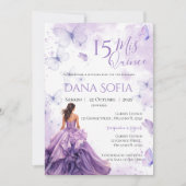 Invitation Quincenera Florale Violette Espagnol (Devant)