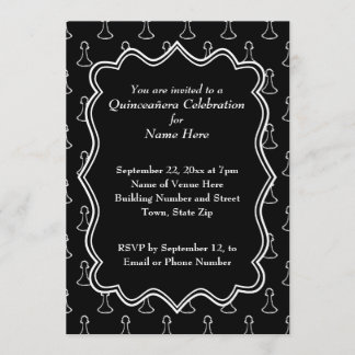 Invitation Quinceneras à thème des échecs noirs et blancs