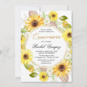 Invitation Quincennera jaune et doré des tournesols (Devant)