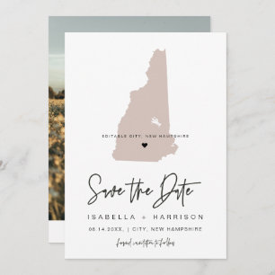 Invitation QUINN NEW HAMPSHIRE Blush Map Photo Enregistrer la