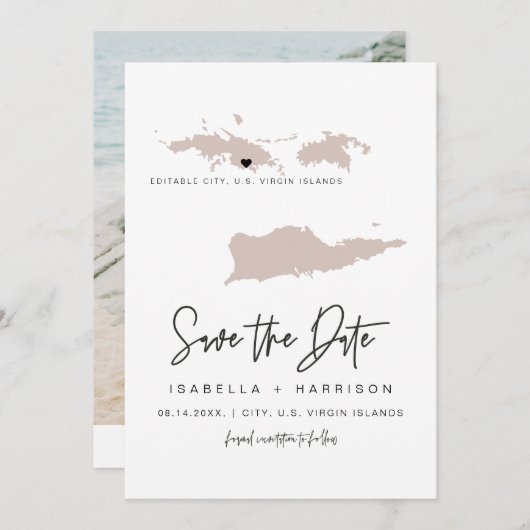 Invitation QUINN US VIRGIN ISLANDS Blush Map Enregistrer la d (Devant / Derrière)